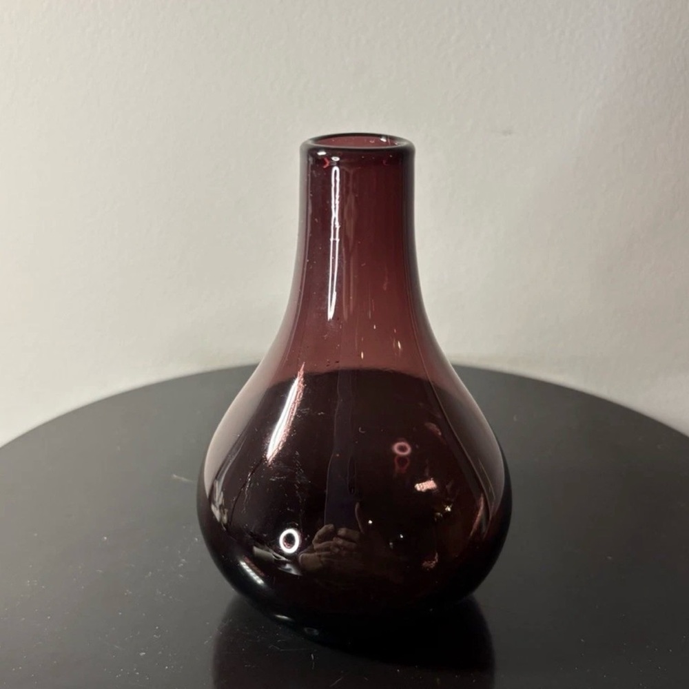 UV Reactive Amethyst Purple Plum Glass Vase Narrow Opening Rounded Bottom